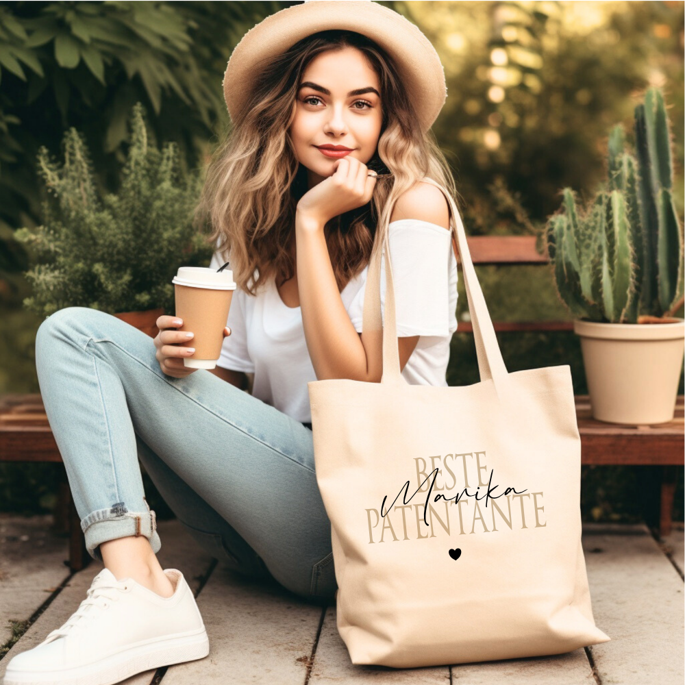 Personalisierter Stoffbeutel, 3 Motive: Beste Tante, Beste Patentante, Wunschtext
