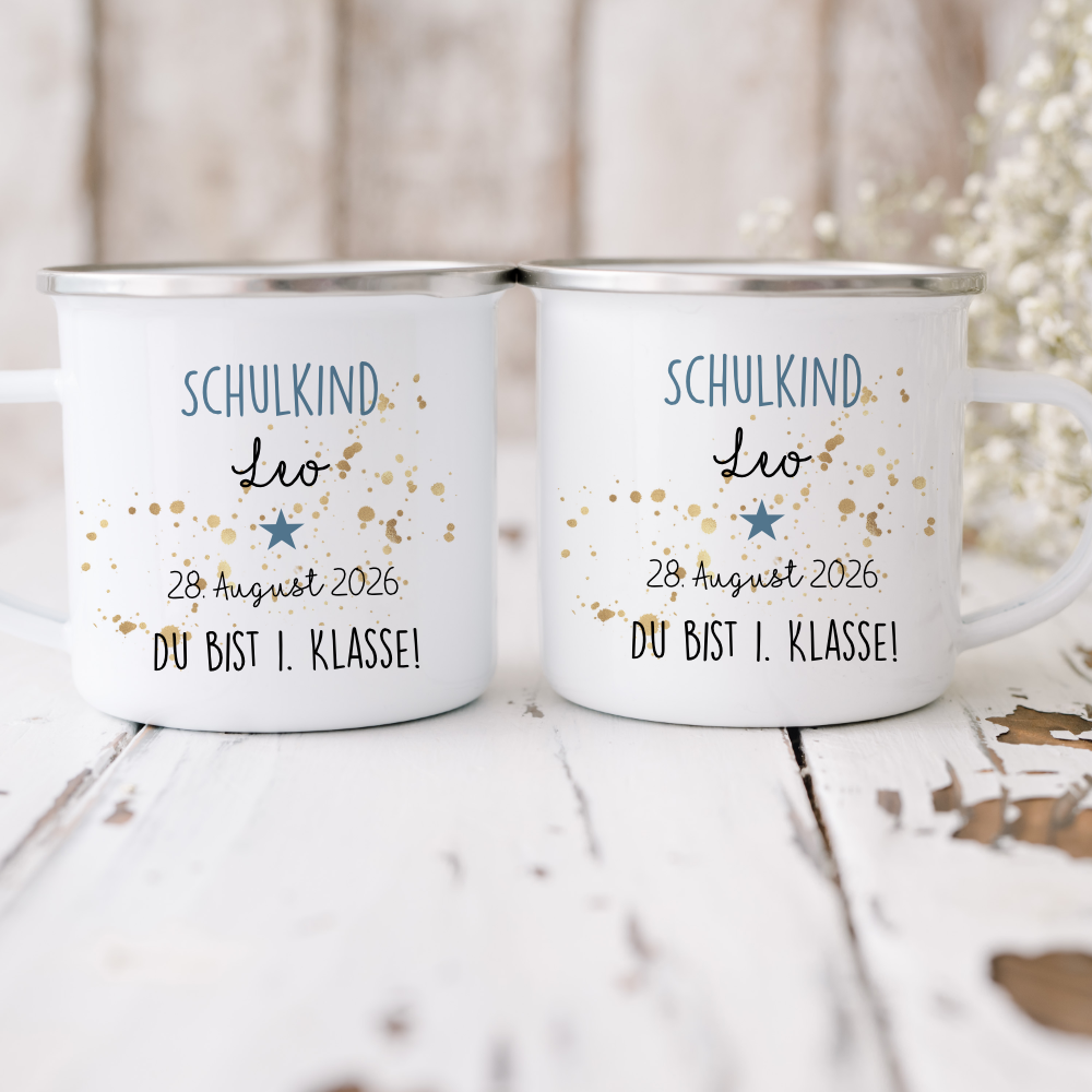 Personalisierte Tasse zur Einschulung | Geschenkidee mit Namen und Datum | 2 Farbvarianten zur Auswahl