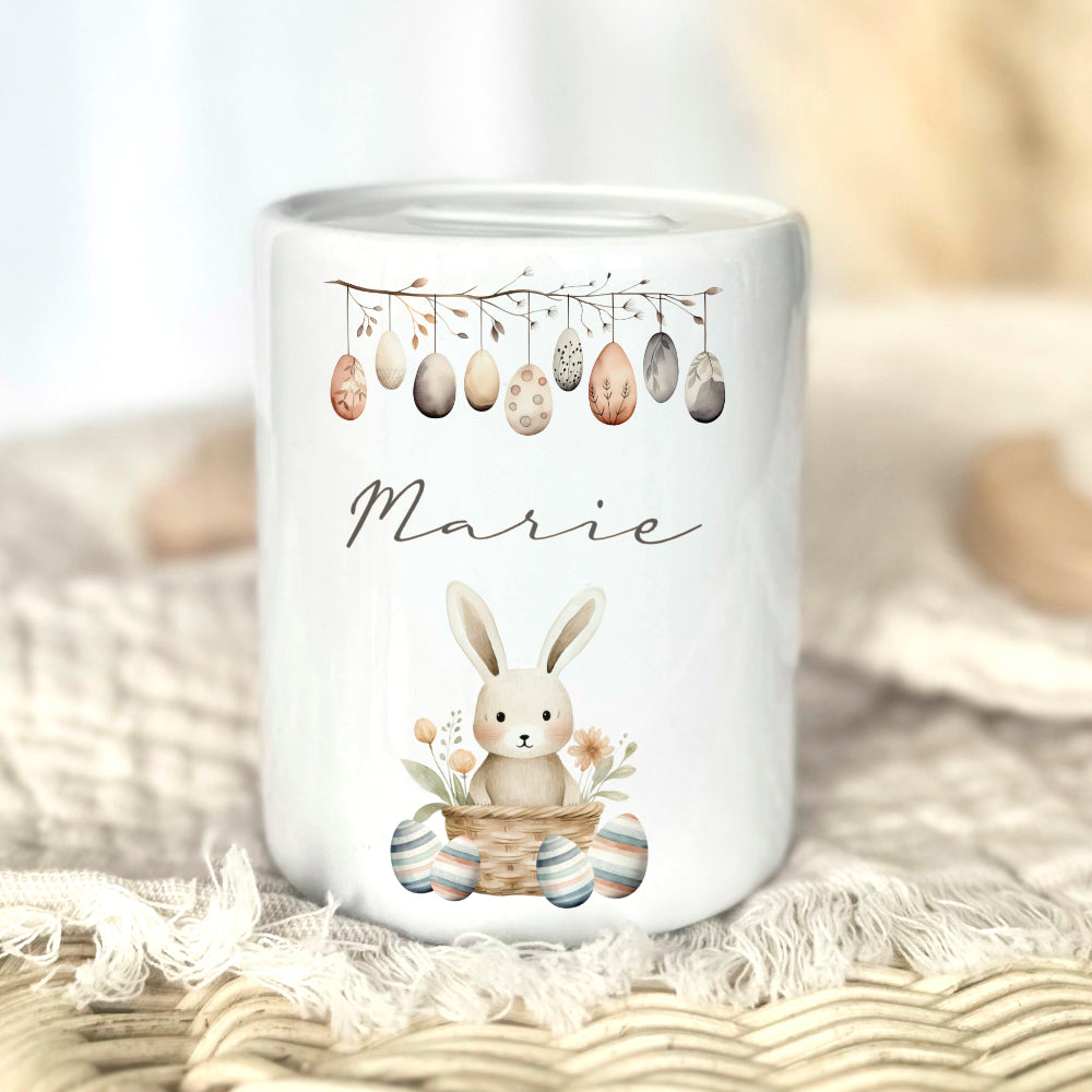 Spardose mit Namen für Kinder mit Ostermotiven
