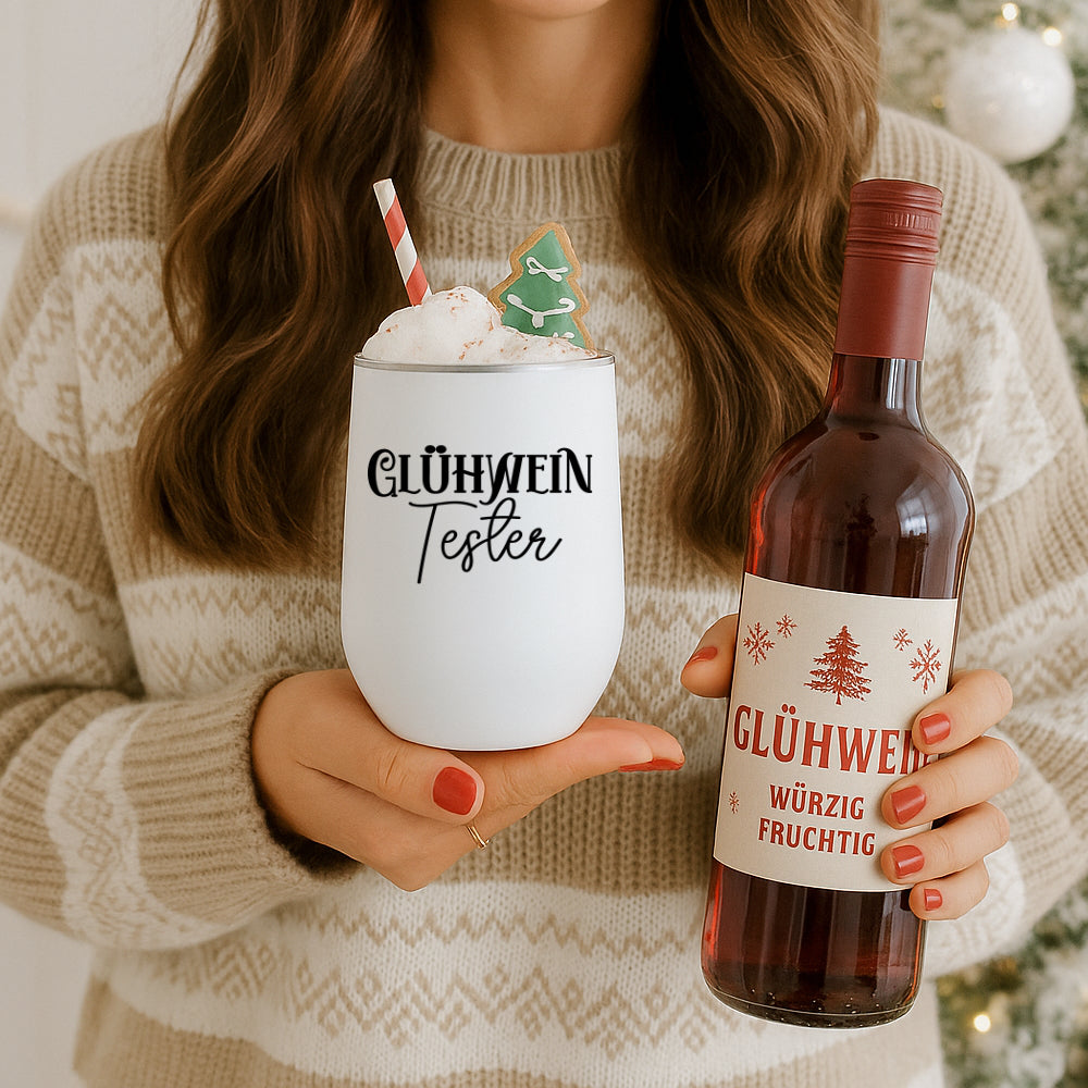 Glühweinbecher Edelstahl mit Deckel – Thermobecher Weihnachten | 350ml, 5 Motive