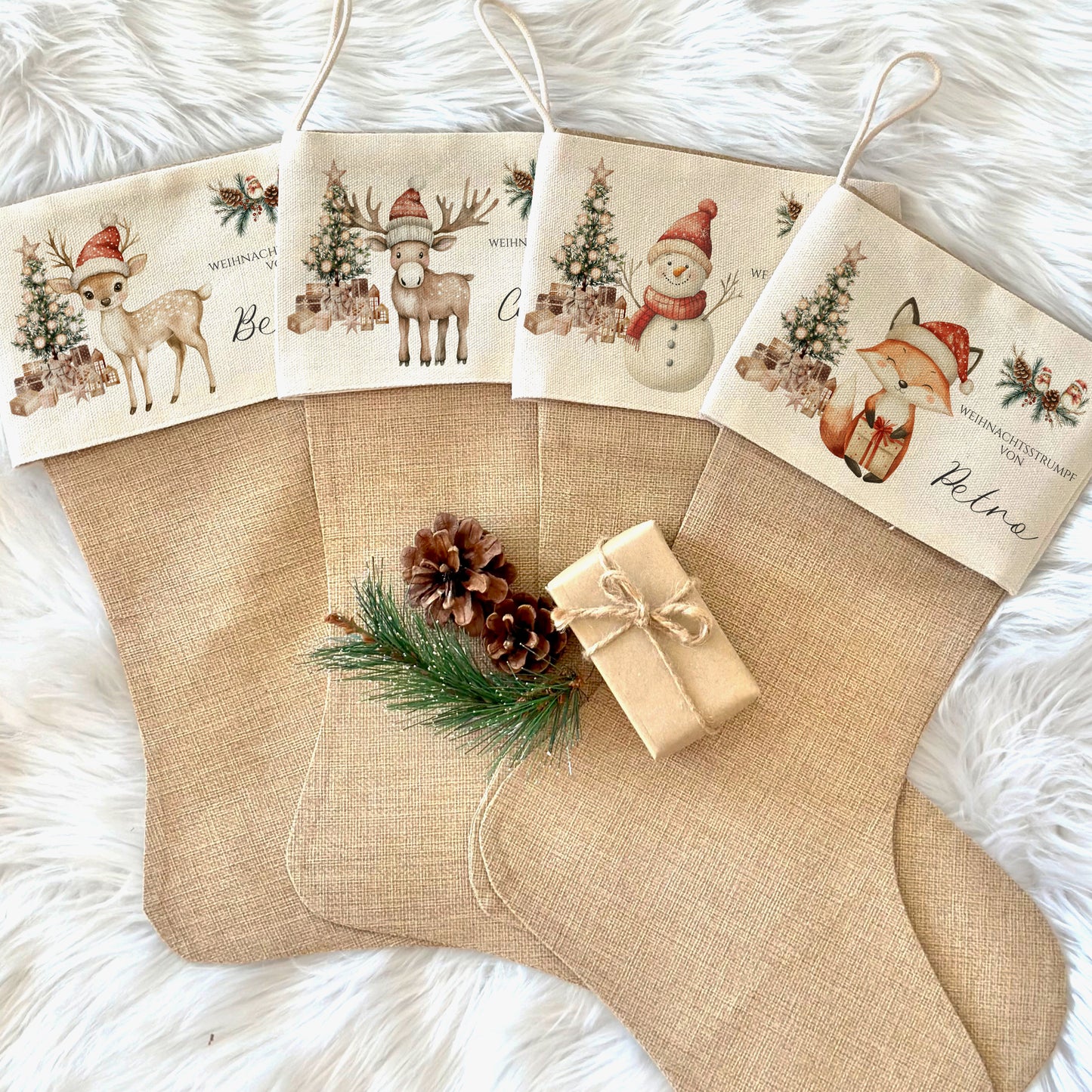 Nikolausstrumpf Nikolausstiefel personalisiert Kinder Weihnachtsstrumpf Rehkitz Mädchen Jungen Name Weihnachtsstiefel Nikolaussocke