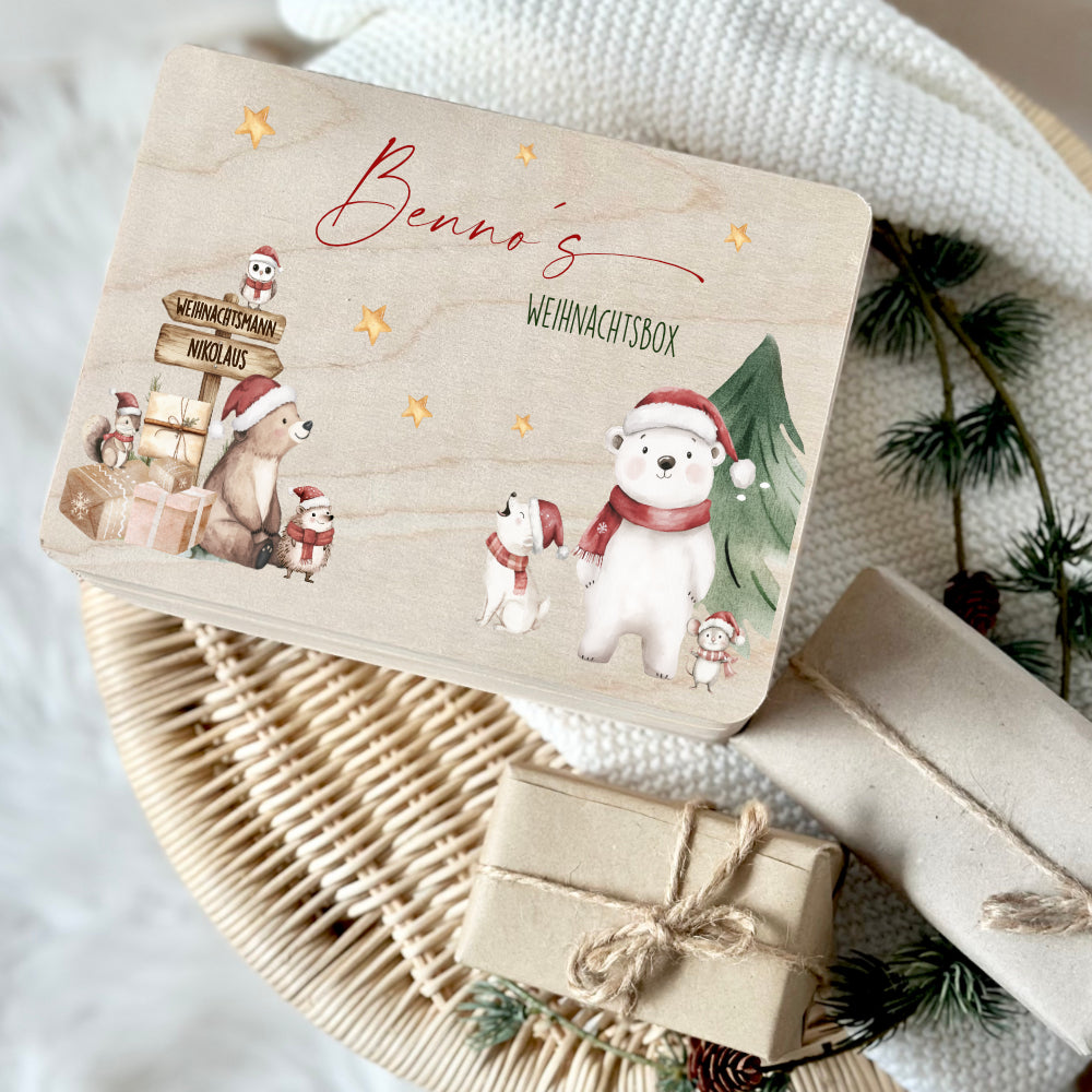 Weihnachten Holzkiste Personalisiert Holzbox Geschenk Frohe Weihnachten Personalisierte Heiligabend Box für Kinder Weihnachtsbox