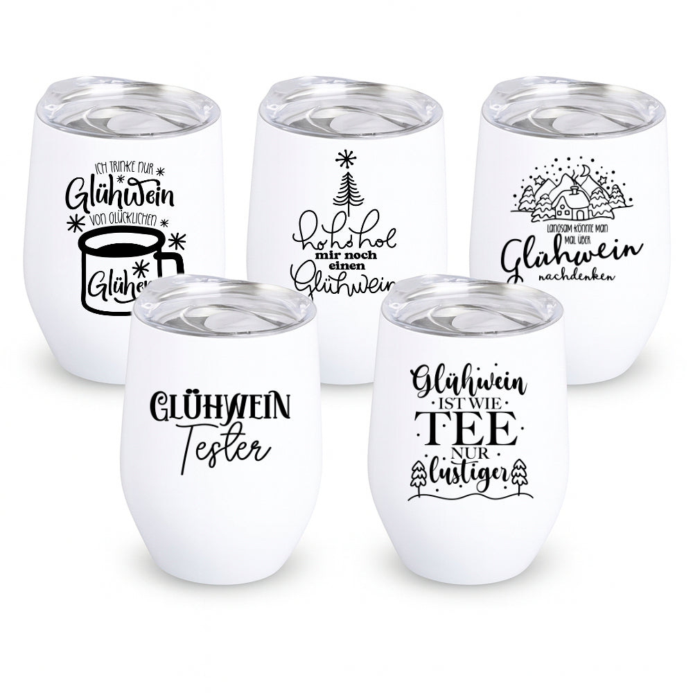 Glühweinbecher Edelstahl mit Deckel – Thermobecher Weihnachten | 350ml, 5 Motive