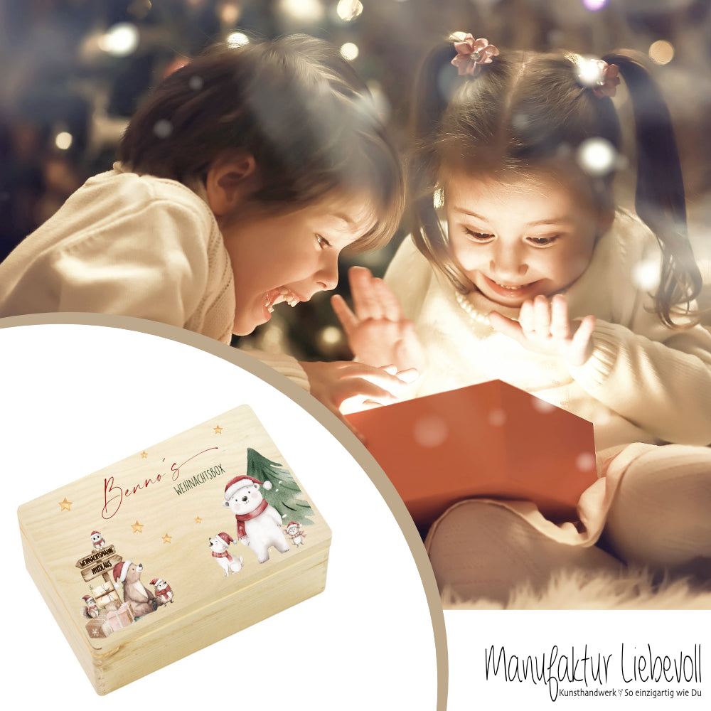 Weihnachten Holzkiste Personalisiert Holzbox Geschenk Frohe Weihnachten Personalisierte Heiligabend Box für Kinder Weihnachtsbox