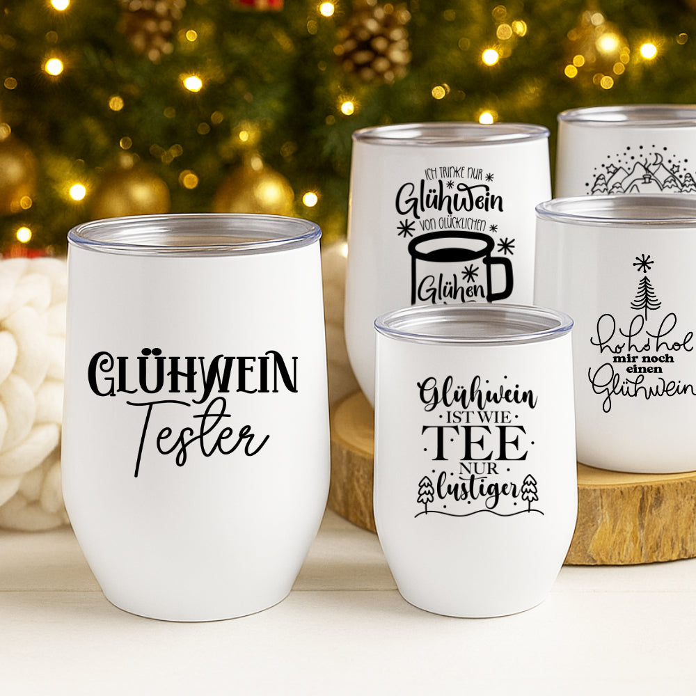 Glühweinbecher Edelstahl mit Deckel – Thermobecher Weihnachten | 350ml, 5 Motive