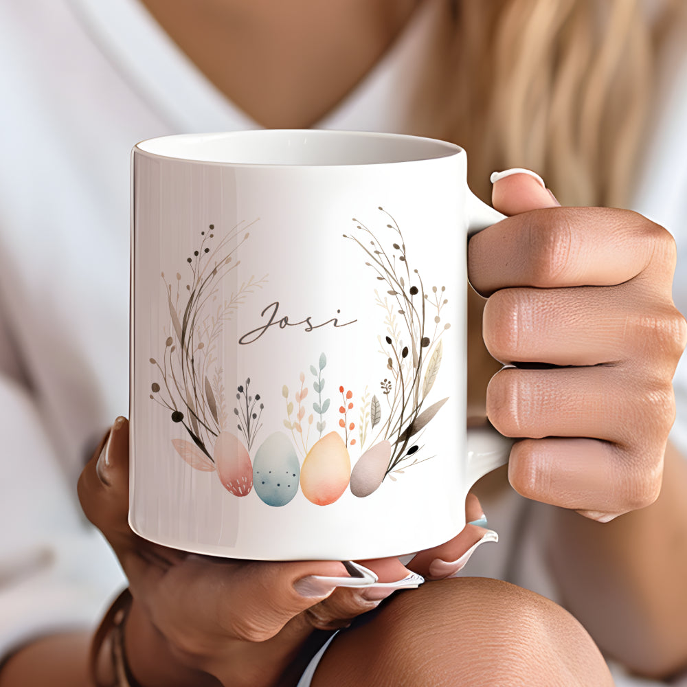 Personalisierte Ostertasse mit Osterhasen, 3 Motive zur Auswahl