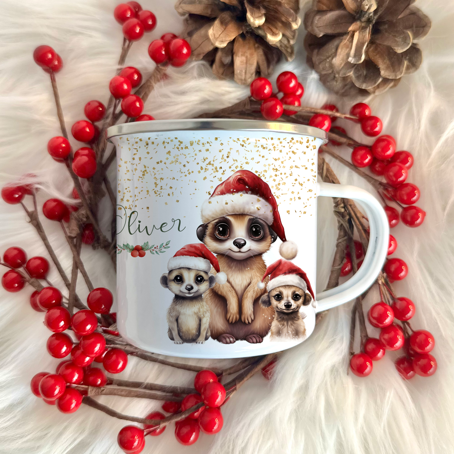 Erdmännchen Tasse mit Namen als Geschenk für Kinder Weihnachten Nikolaus