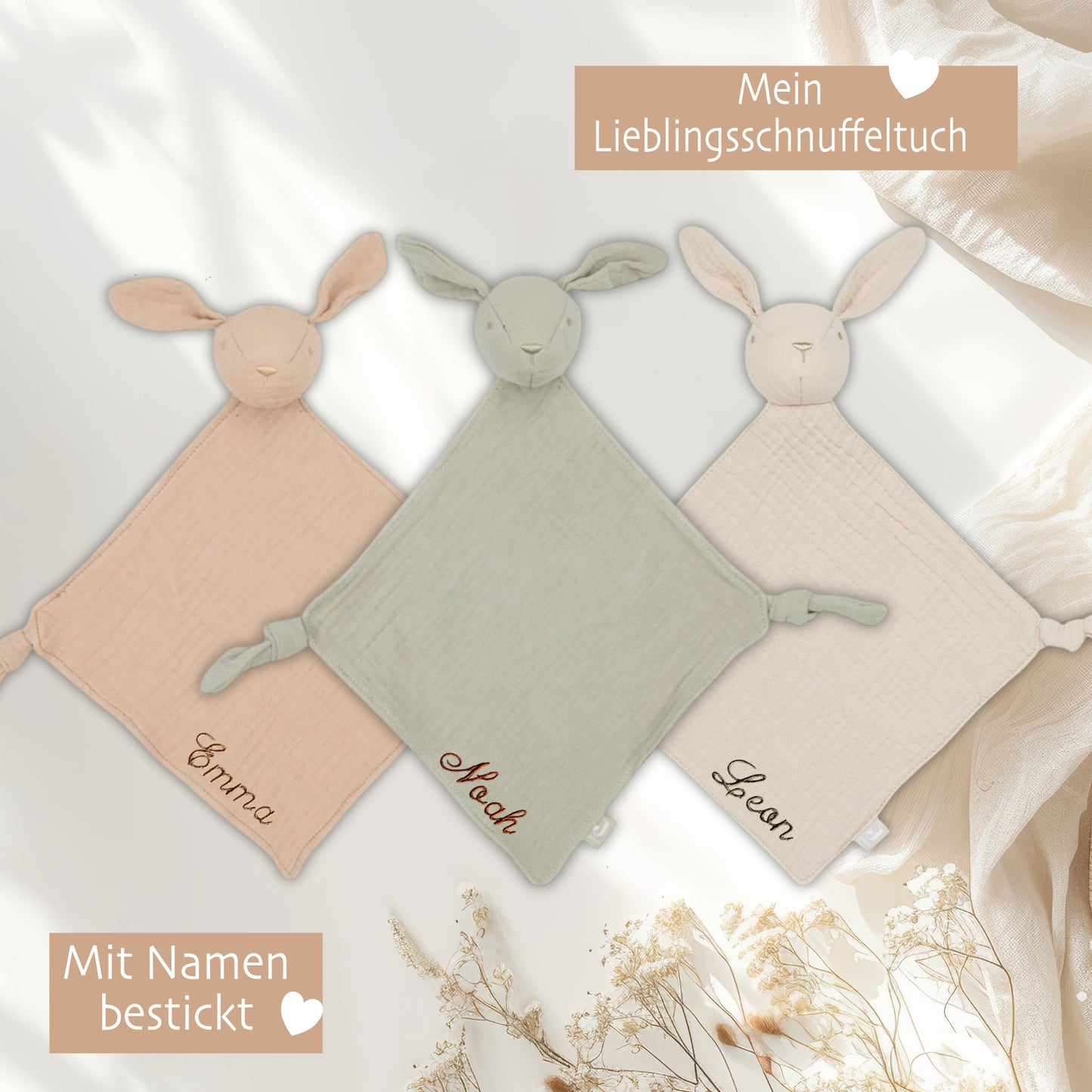 Schnuffeltuch Baby mit Namen Kuscheltuch personalisiert Geschenke Baby Schmusetuch Baby Kuscheltier Hase Babygeschenk