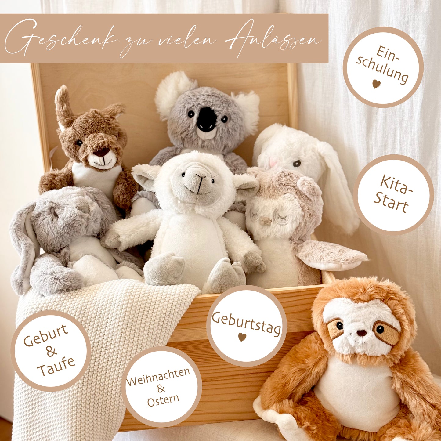 Personalisiertes Plüschtier Namen Geschenk Baby Geburt Taufe Geburtstag mit Affirmation