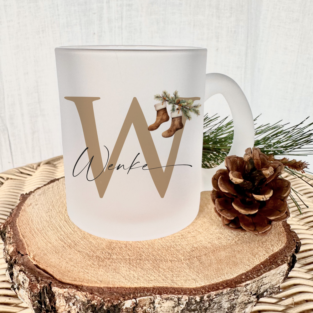 Glastasse mit Namen als Weihnachtsgeschenk für Sie und Ihn