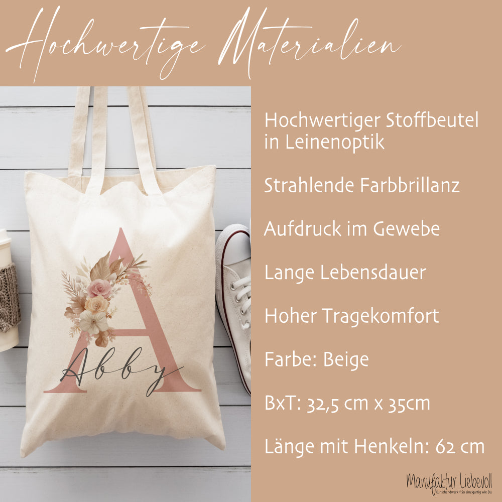 Stoffbeutel mit Namen und Anfangsbuchstaben
