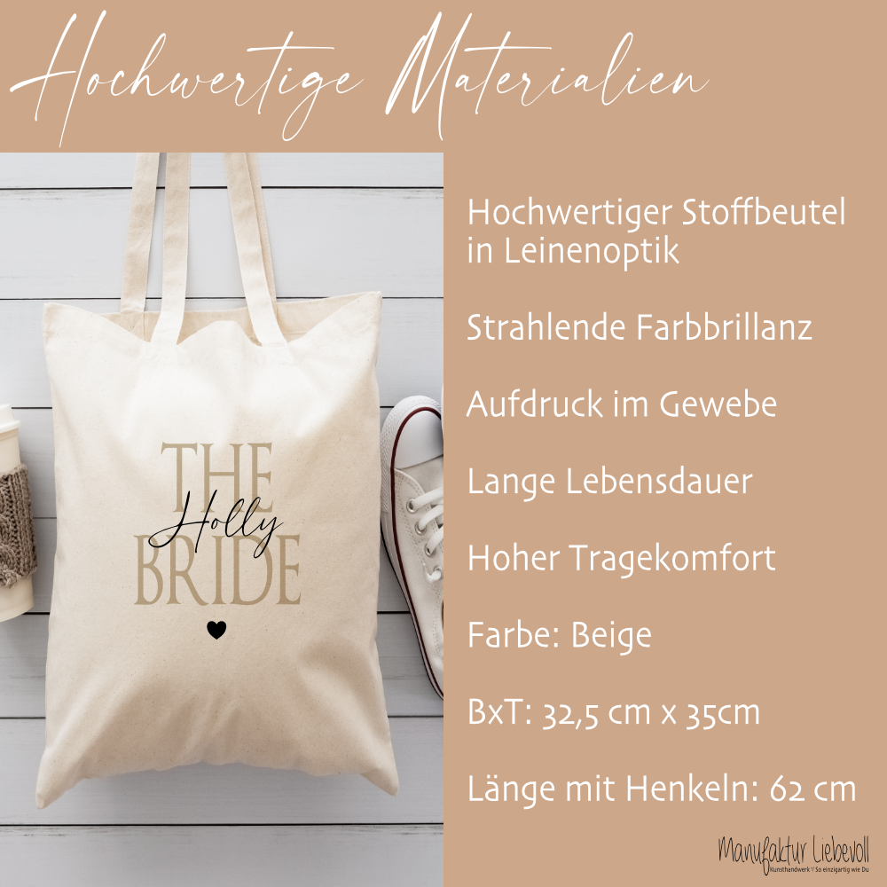 Personalisierter Stoffbeutel zum JGA, 2 Motive: The Bride und Team Bride