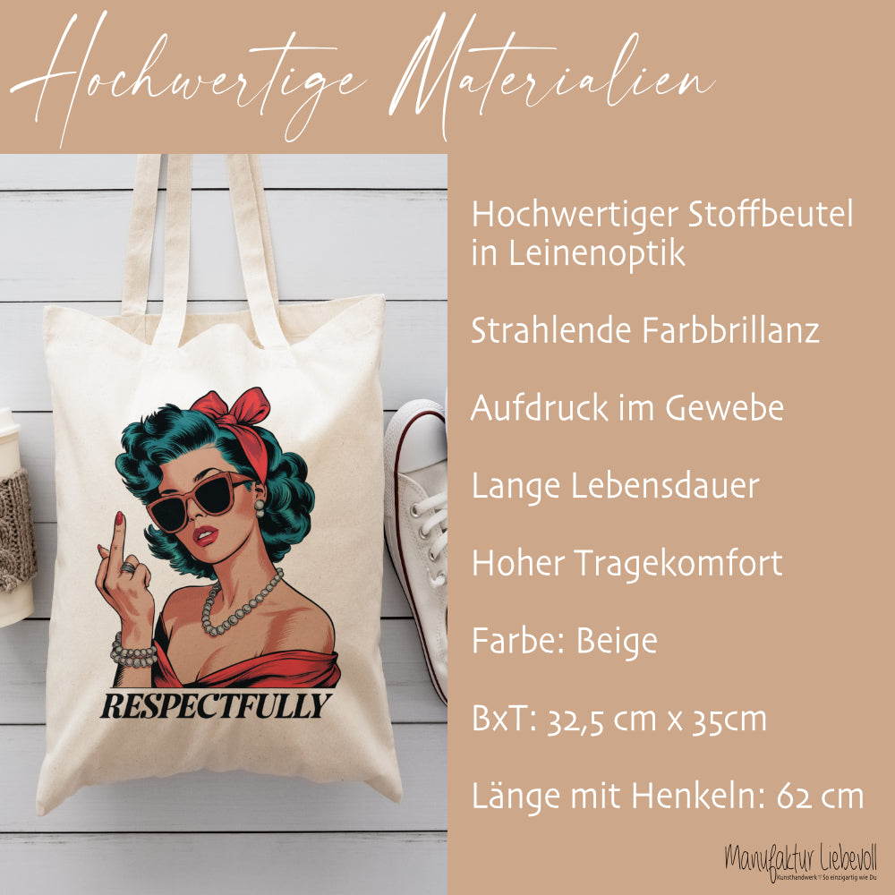 Stoffbeutel bedruckt,  Motive: Cowgirl mit Boots, Respectfully, Thank u, next