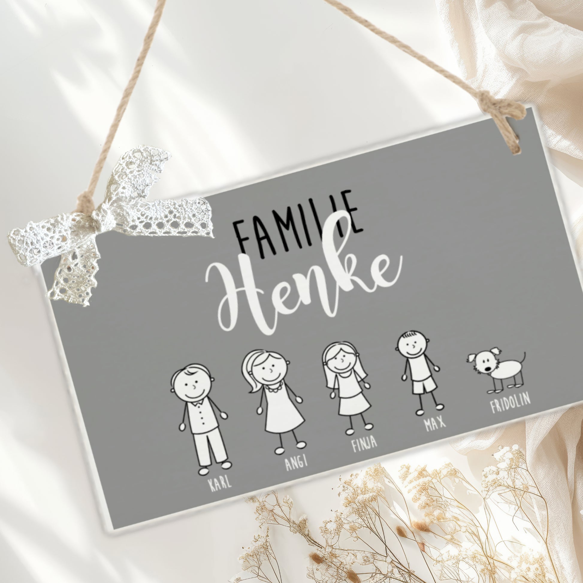 Familien Schild Haustür mit Namen als Geschenk