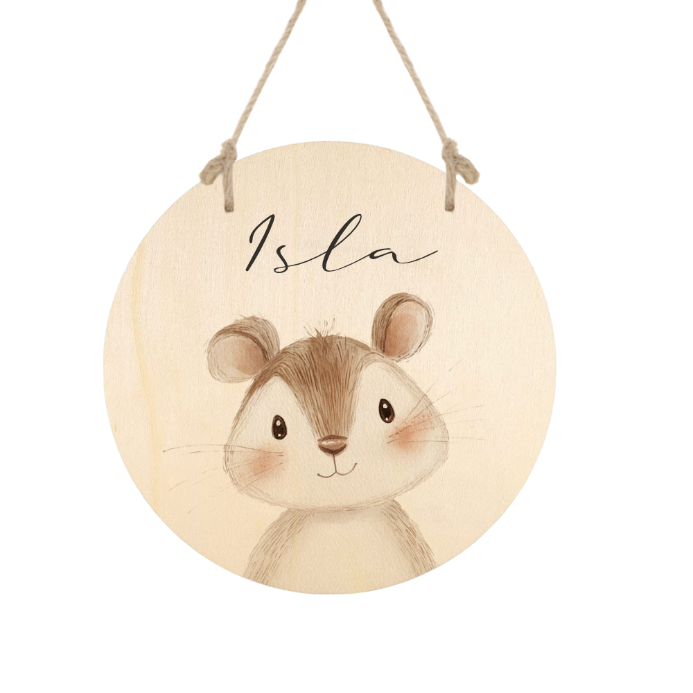 Personalisiertes Holzschild für Kinderzimmer – Türschild aus Holz mit Name & Tiermotiv – Geschenk zur Geburt & Taufe