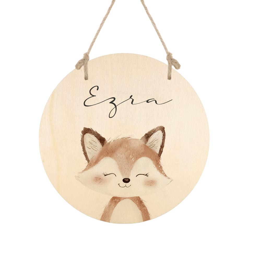 Personalisiertes Holzschild für Kinderzimmer – Türschild aus Holz mit Name & Tiermotiv – Geschenk zur Geburt & Taufe