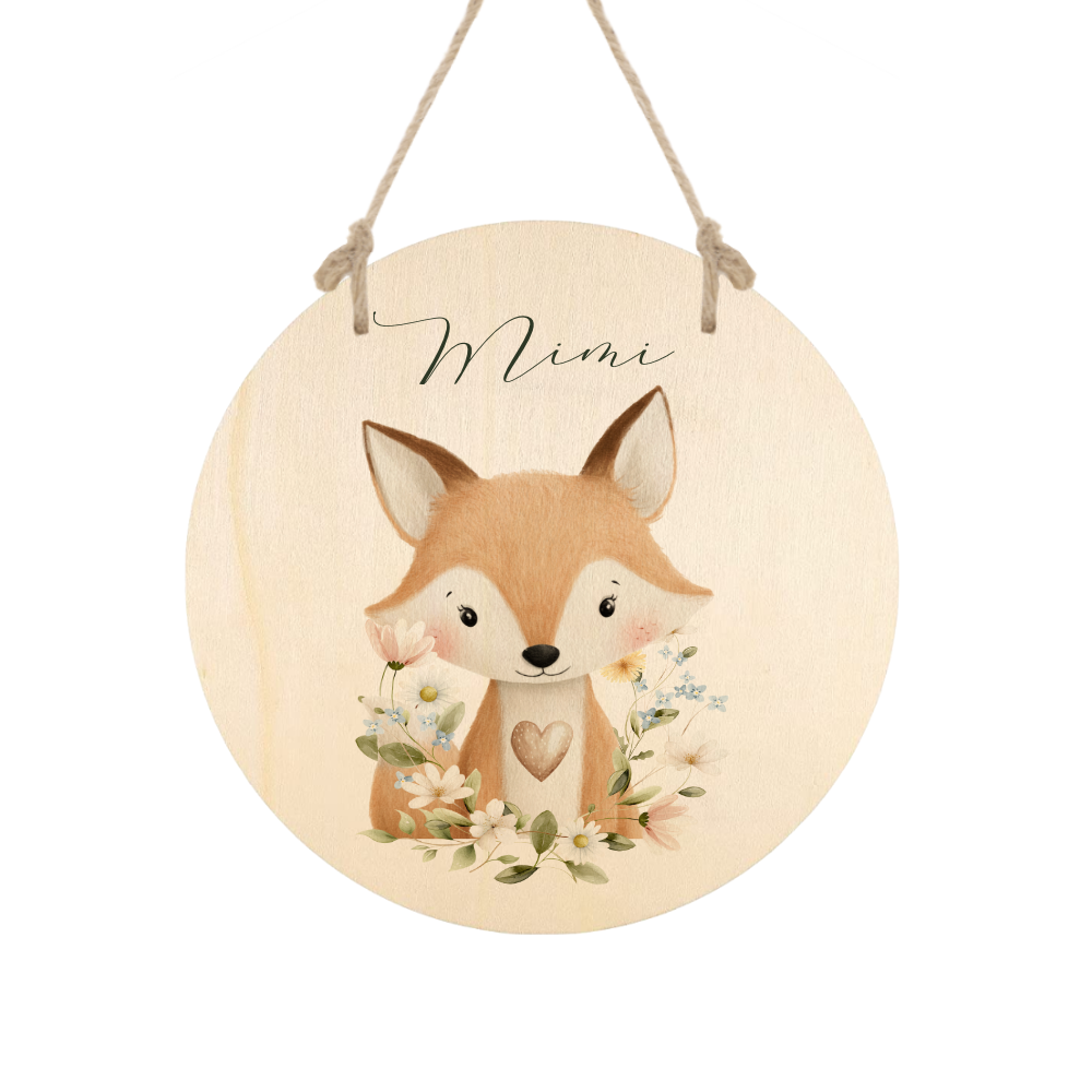 Personalisierte Holzschilder mit Namen – Süße Waldtiere Motive im Boho-Stil – Rundes Türschild & Wanddeko fürs Kinderzimmer 20cm