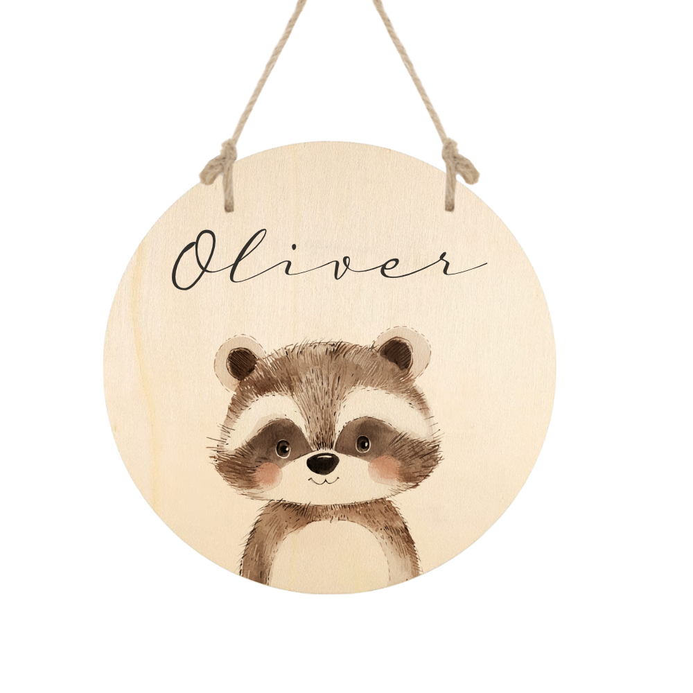 Personalisiertes Holzschild für Kinderzimmer – Türschild aus Holz mit Name & Tiermotiv – Geschenk zur Geburt & Taufe