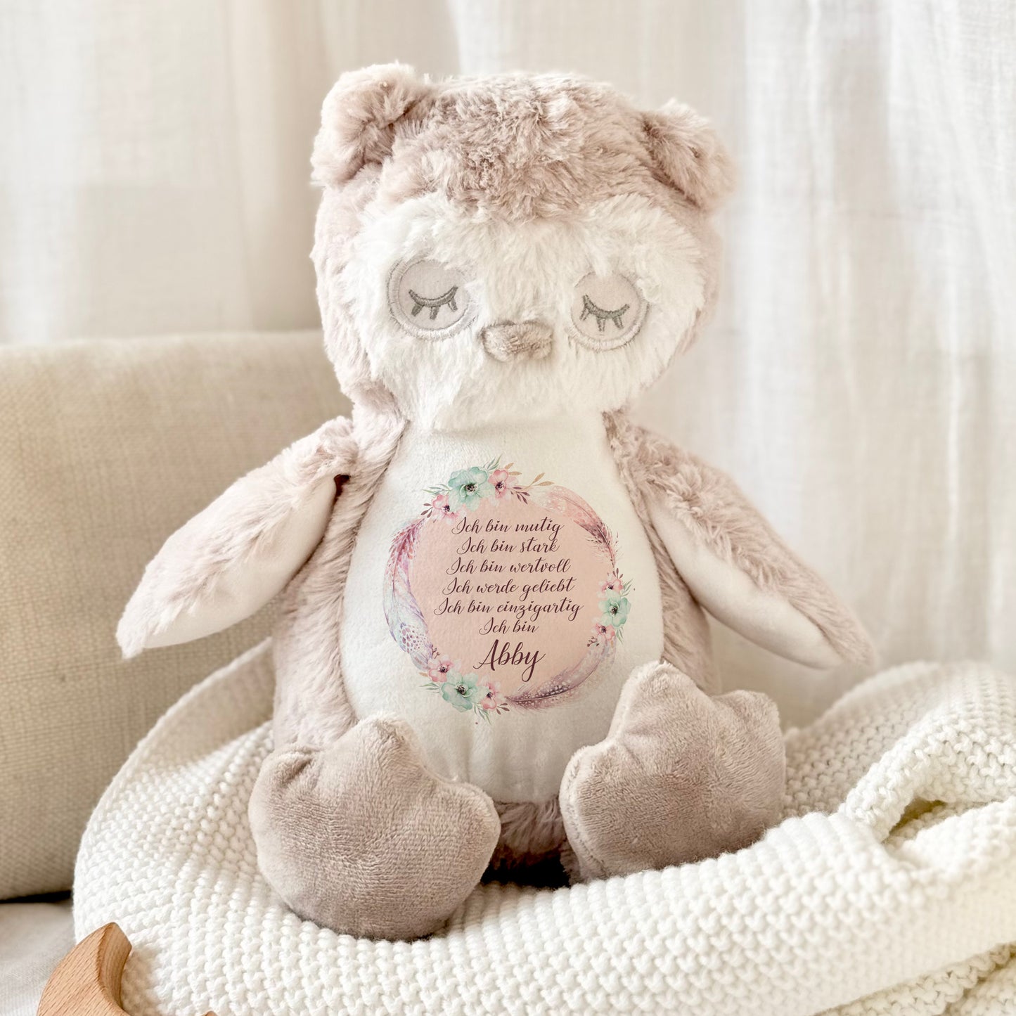 Personalisiertes Plüschtier Namen Geschenk Baby Geburt Taufe Geburtstag mit Affirmation