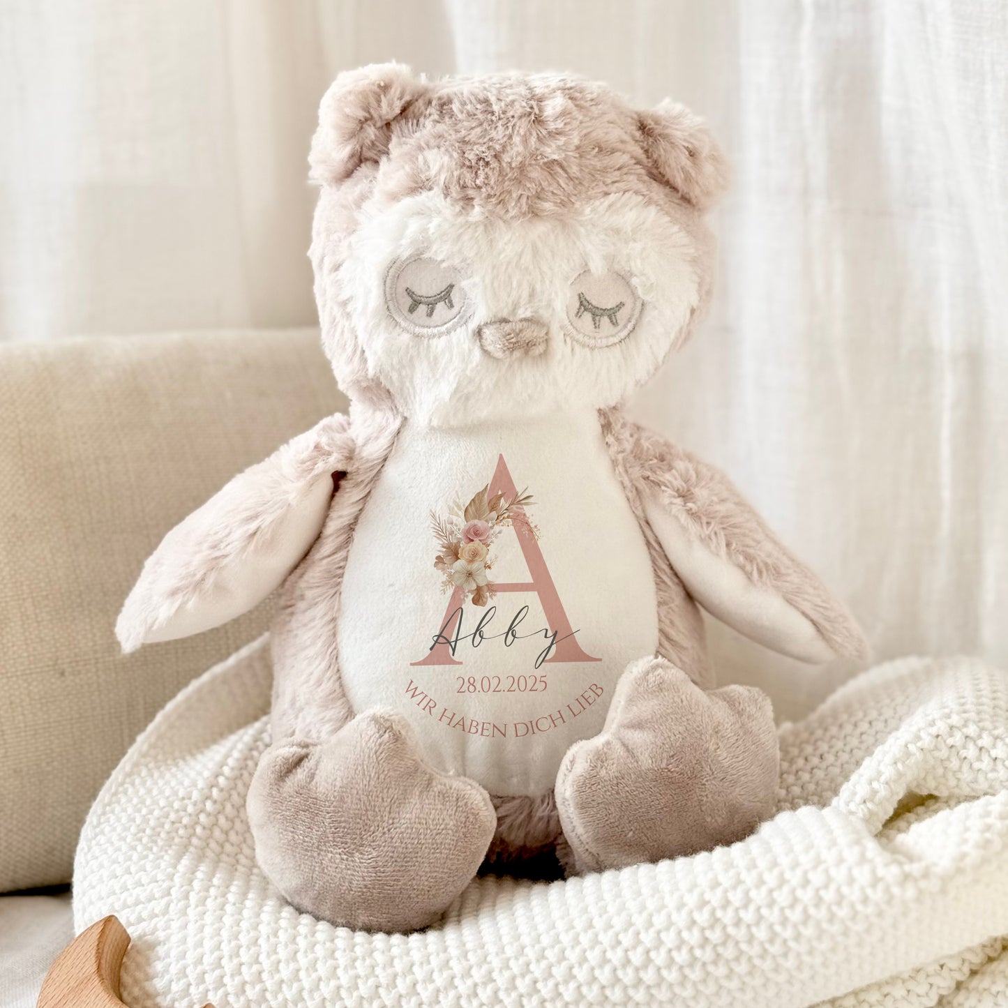Personalisiertes Plüschtier Namen Datum Spruch Baby Geschenk Geburt Taufe Geburtstag