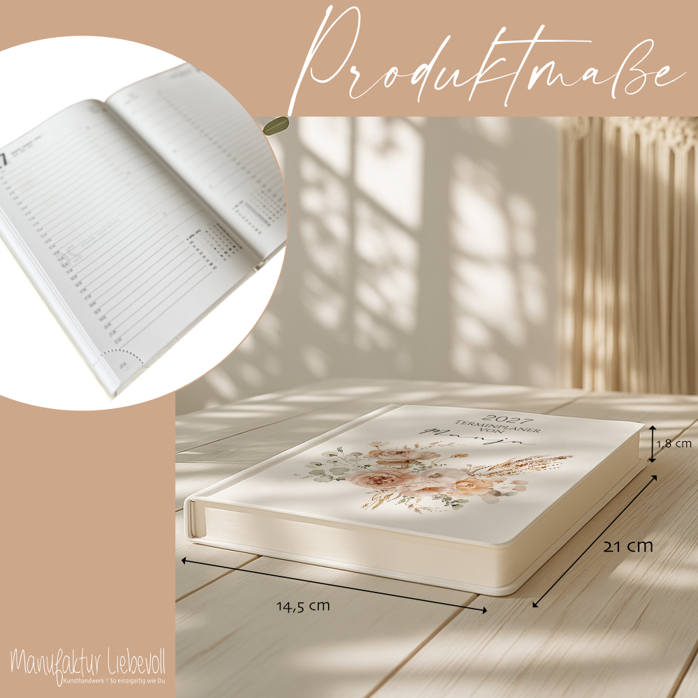 Personalisierter Terminplaner 2027 Din A5 | Hardcover Buchkalender mit Name | Florales & Boho Design