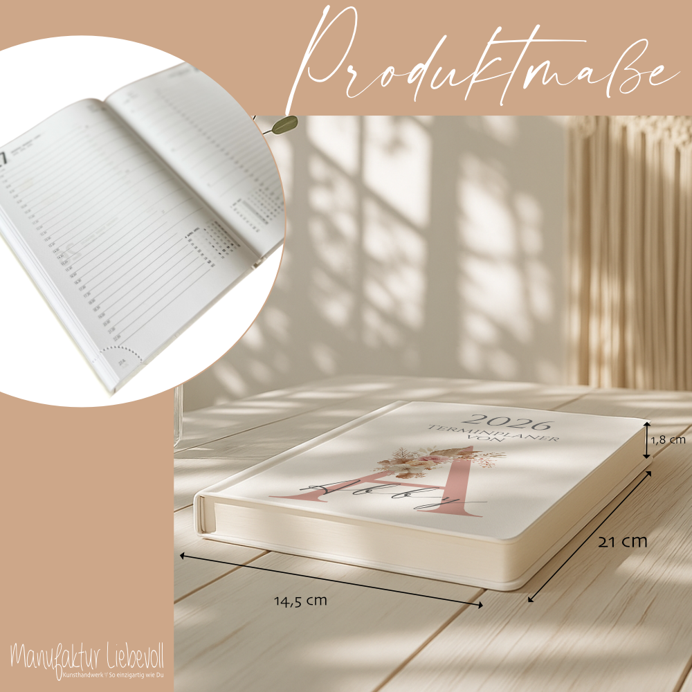 Personaliserter Buchkalender 2026 Din A5 | Hardcover Terminplaner mit Name | Wochenplaner Weiß