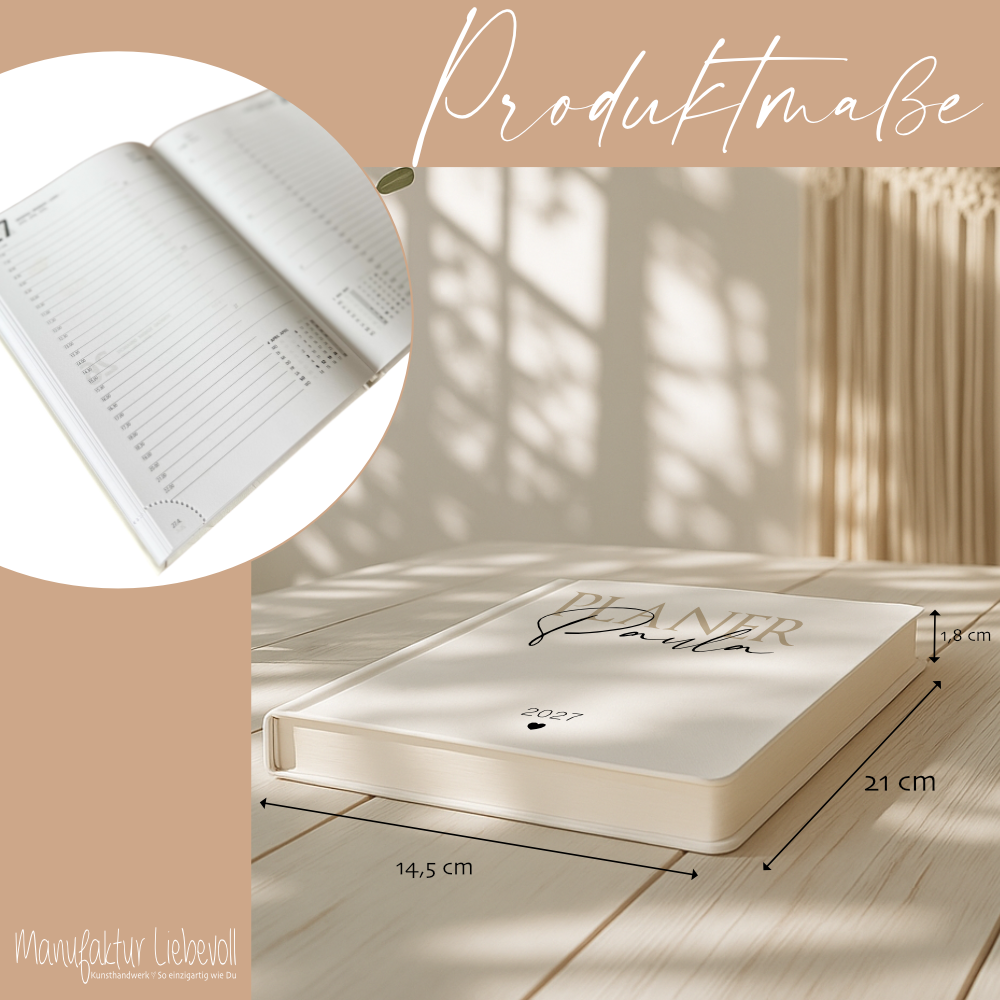 Personalisierter Terminplaner 2027 Din A5 | Hardcover Buchkalender mit Name | Weißes Cover, Modernes Design