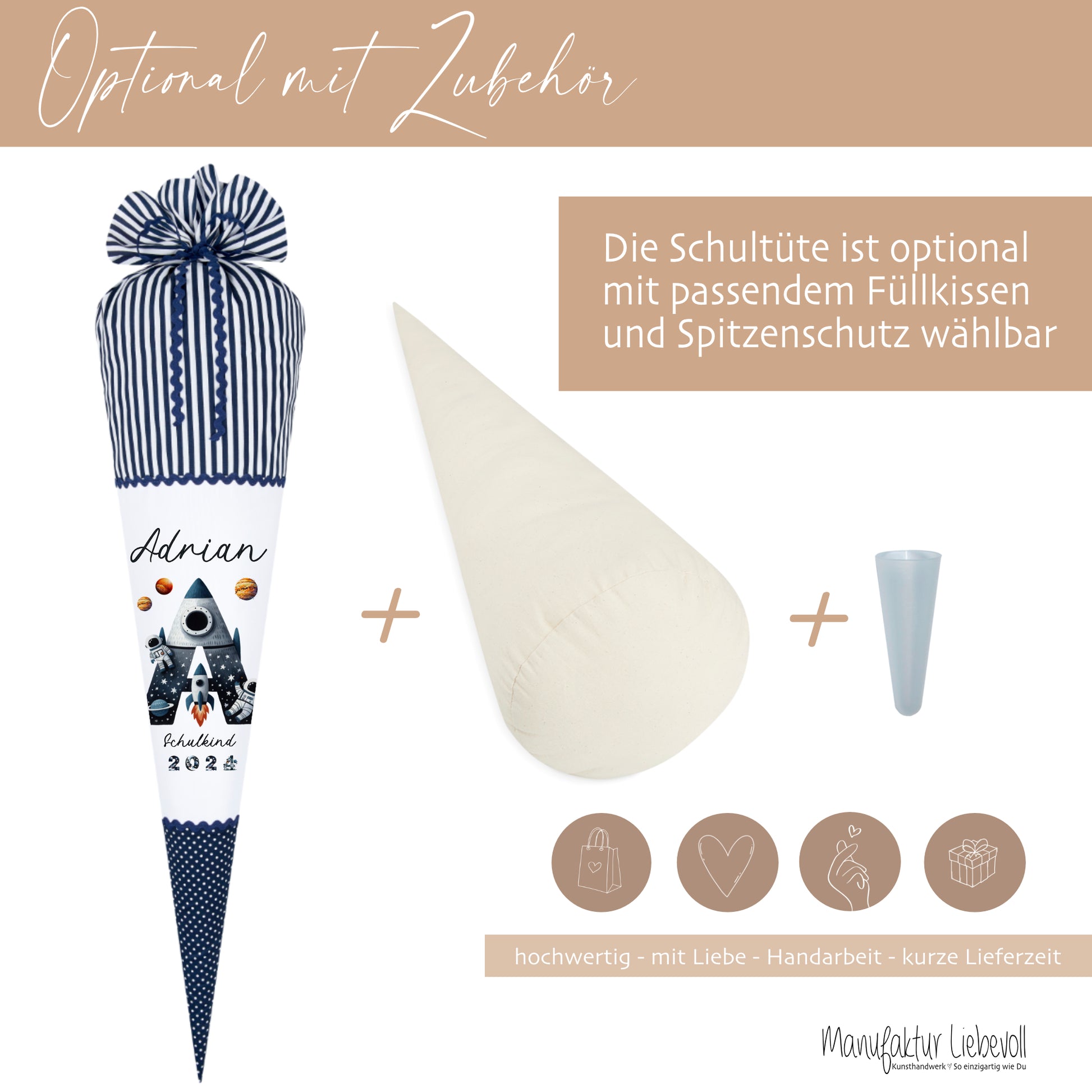 Weltall Schultüte Rakete mit Namen für Jungen zur Einschulung