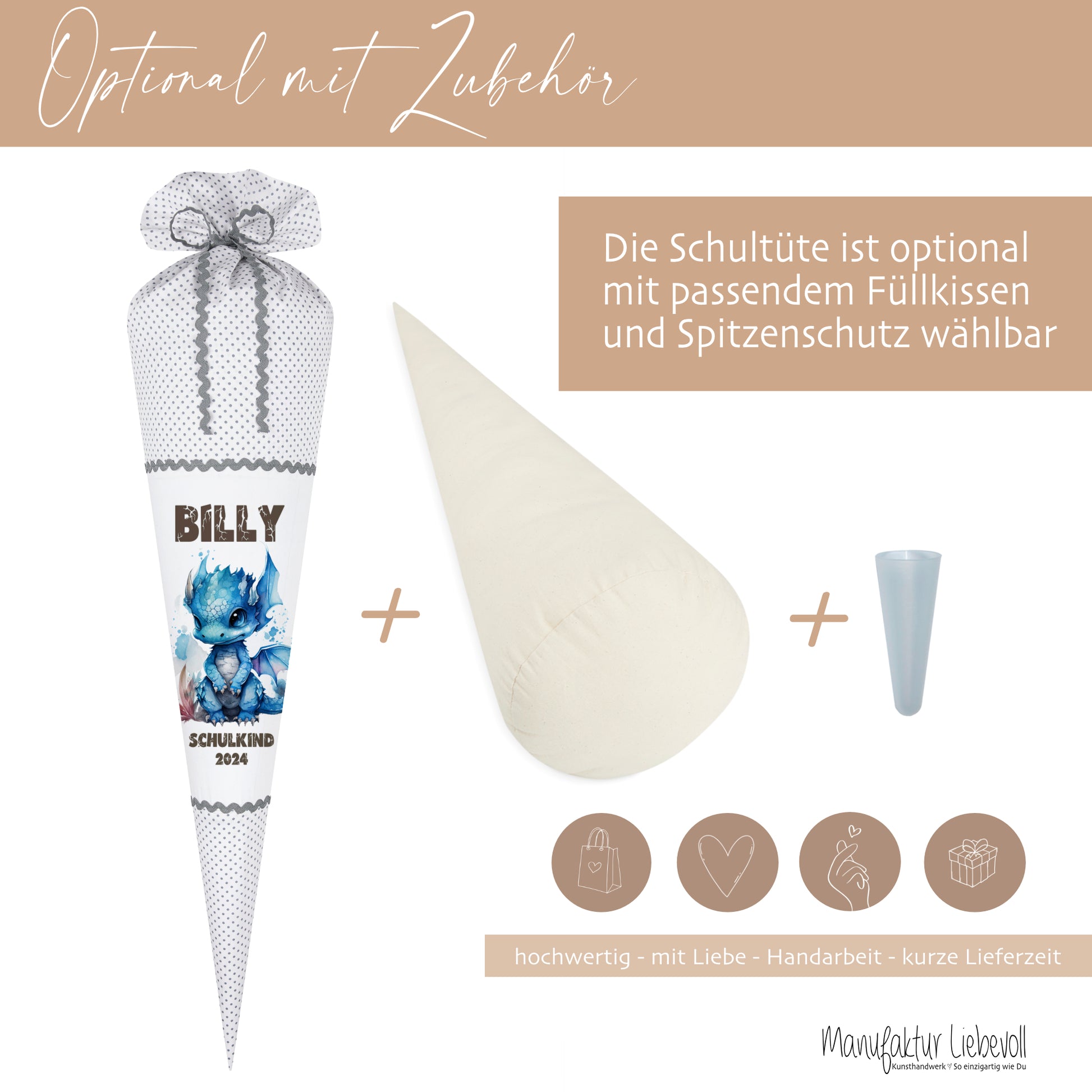 Drachen Schultüte mit Namen für Jungen zur Einschulung