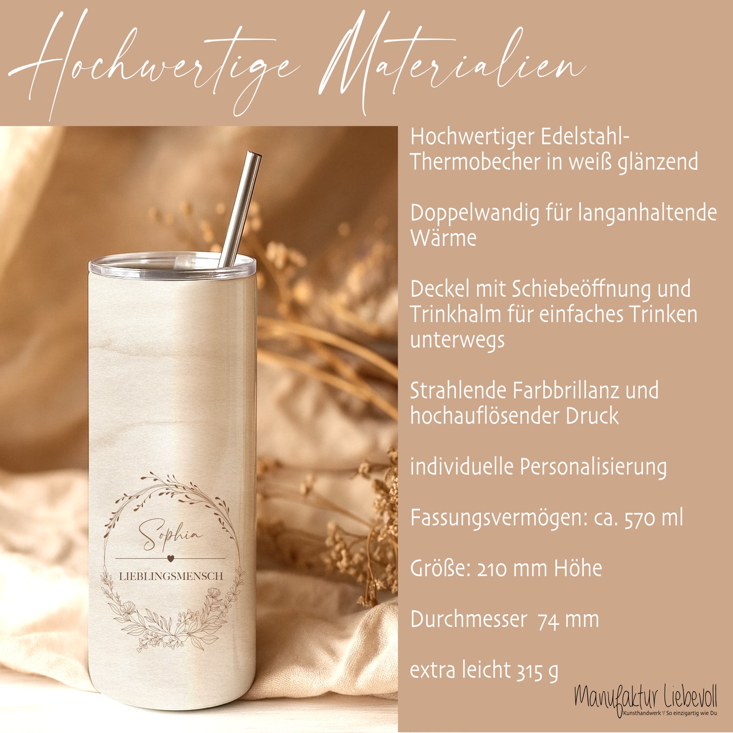 Personalisierter Edelstahl-Thermobecher mit Namen & Wunschtext, Boho Kaffeebecher to go, Geschenk für Frauen, Beste Freundin, Kollegin