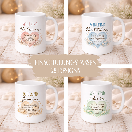 Einschulung Geschenk Schulkind 2026 I Personalisierte Kinder Tasse mit Namen viele Motive I Mädchen Einschulung Junge Geschenk Schulstart