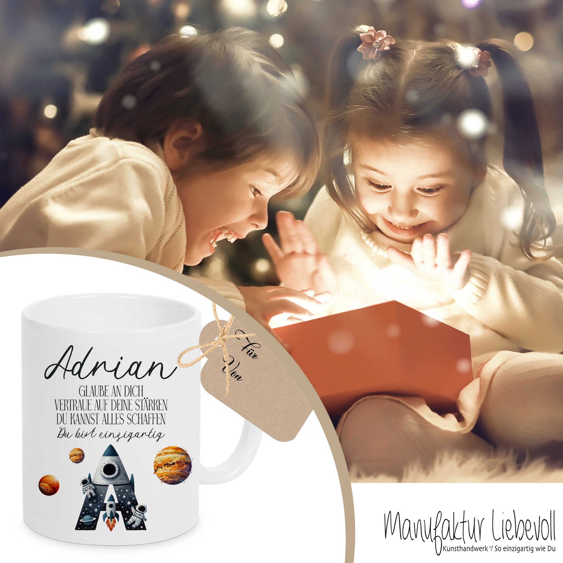 Spruch Tasse mit Namen und Buchstaben als Geschenk für Jungen