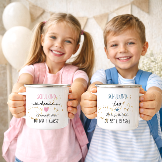 Personalisierte Tasse zur Einschulung | Geschenkidee mit Namen und Datum | 2 Farbvarianten zur Auswahl