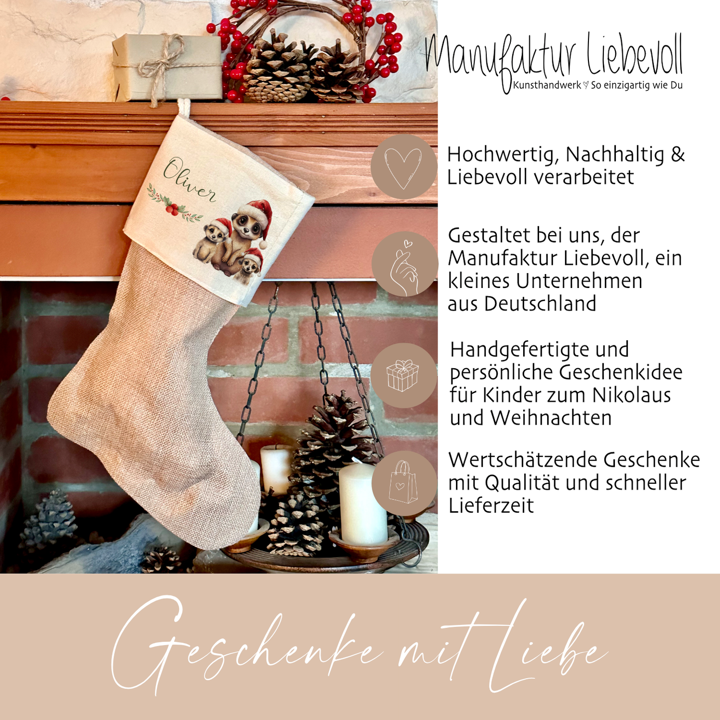 Erdmännchen Nikolaussocke mit Namen für Kinder als Geschenk