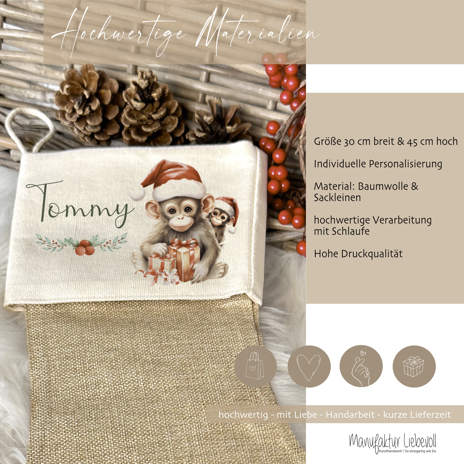 Nikolausstrumpf mit Namen für Mädchen und Jungen als Geschenkidee 