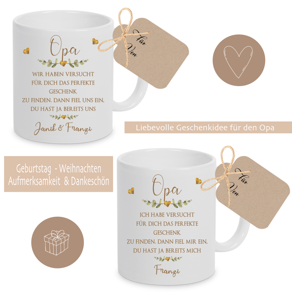 Keramiktasse - Mama - Oma - Papa - Opa mit Spruch und Namen der Kinder | Personalisierte Kaffee- Teetasse  | 8 Varianten zur Auswahl