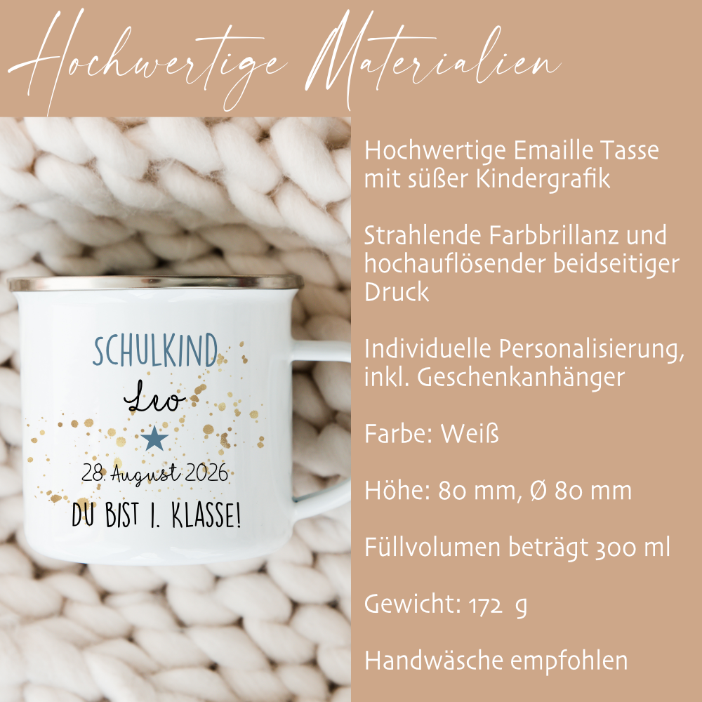 Personalisierte Tasse zur Einschulung | Geschenkidee mit Namen und Datum | 2 Farbvarianten zur Auswahl