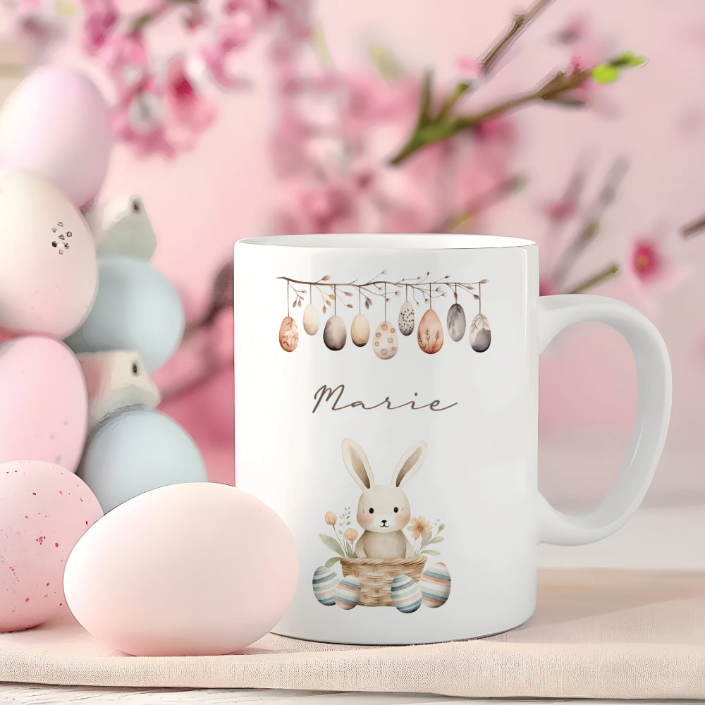 Personalisierte Ostertasse mit Osterhasen, 3 Motive zur Auswahl
