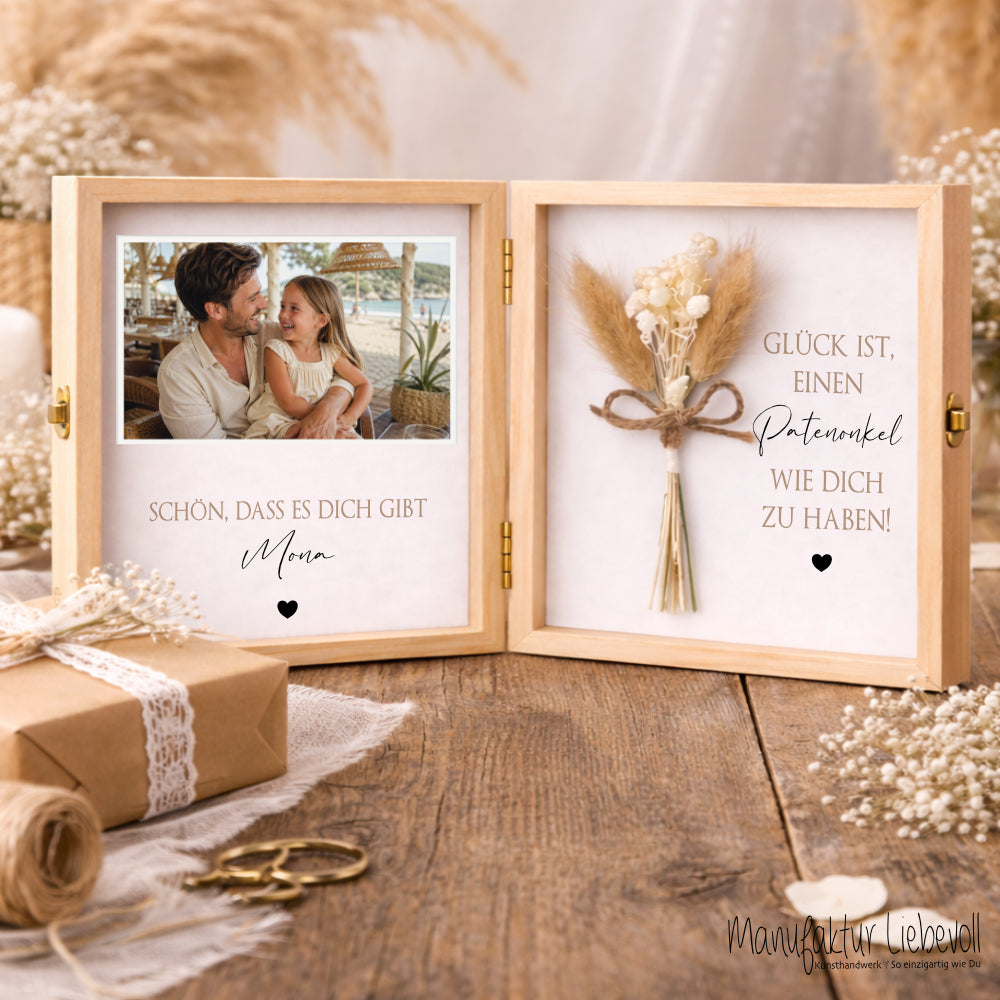 Geschenk Patentante Patenonkel personalisiert | Taufe Geschenk Patentante Patenonkel | Fotogeschenk Holzbox mit Namen Nichte Neffe Geschenk