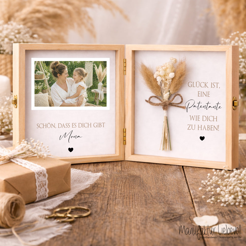 Geschenk Patentante Patenonkel personalisiert | Taufe Geschenk Patentante Patenonkel | Fotogeschenk Holzbox mit Namen Nichte Neffe Geschenk