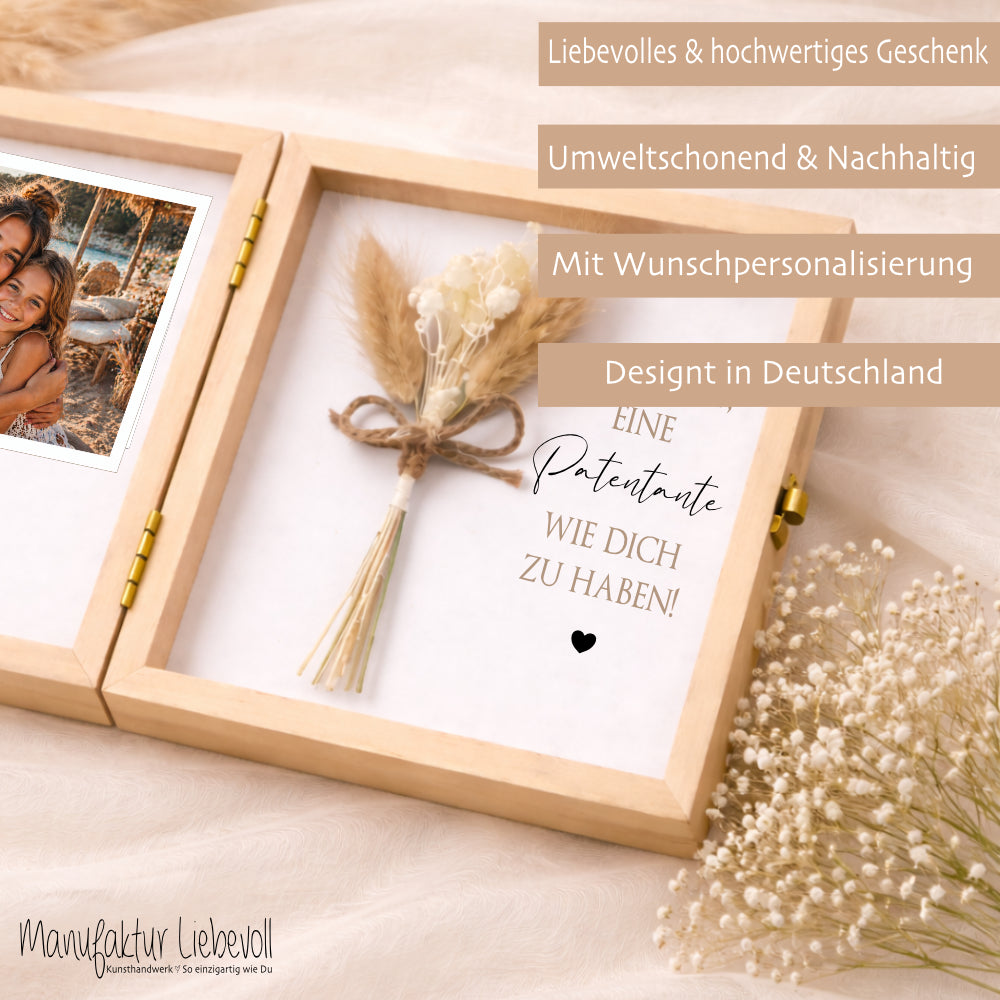 Geschenk Patentante Patenonkel personalisiert | Taufe Geschenk Patentante Patenonkel | Fotogeschenk Holzbox mit Namen Nichte Neffe Geschenk