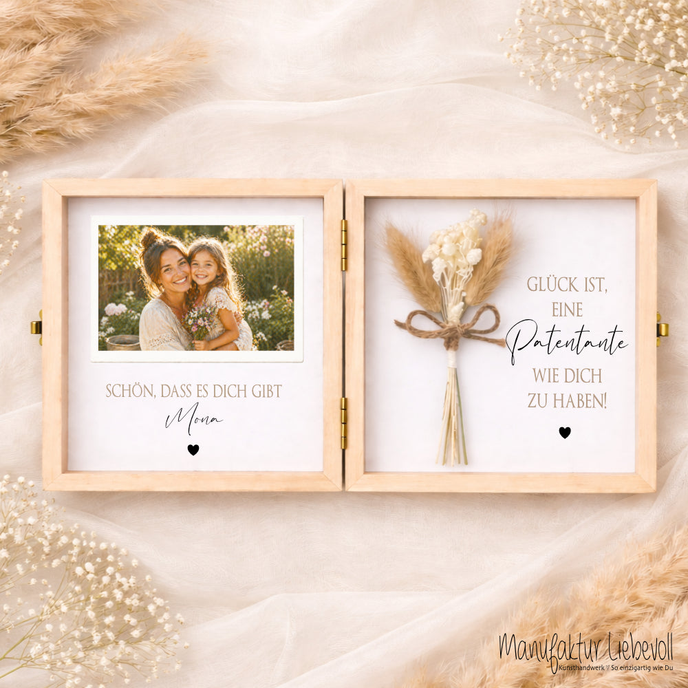 Geschenk Patentante Patenonkel personalisiert | Taufe Geschenk Patentante Patenonkel | Fotogeschenk Holzbox mit Namen Nichte Neffe Geschenk