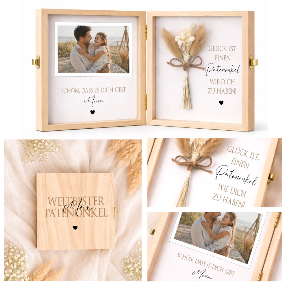 Geschenk Patentante Patenonkel personalisiert | Taufe Geschenk Patentante Patenonkel | Fotogeschenk Holzbox mit Namen Nichte Neffe Geschenk