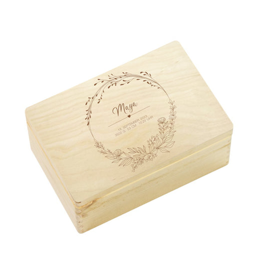 Erinnerungsbox aus Holz, Personalisierte Holzkiste für Babys zur Geburt mit Geburtsdaten