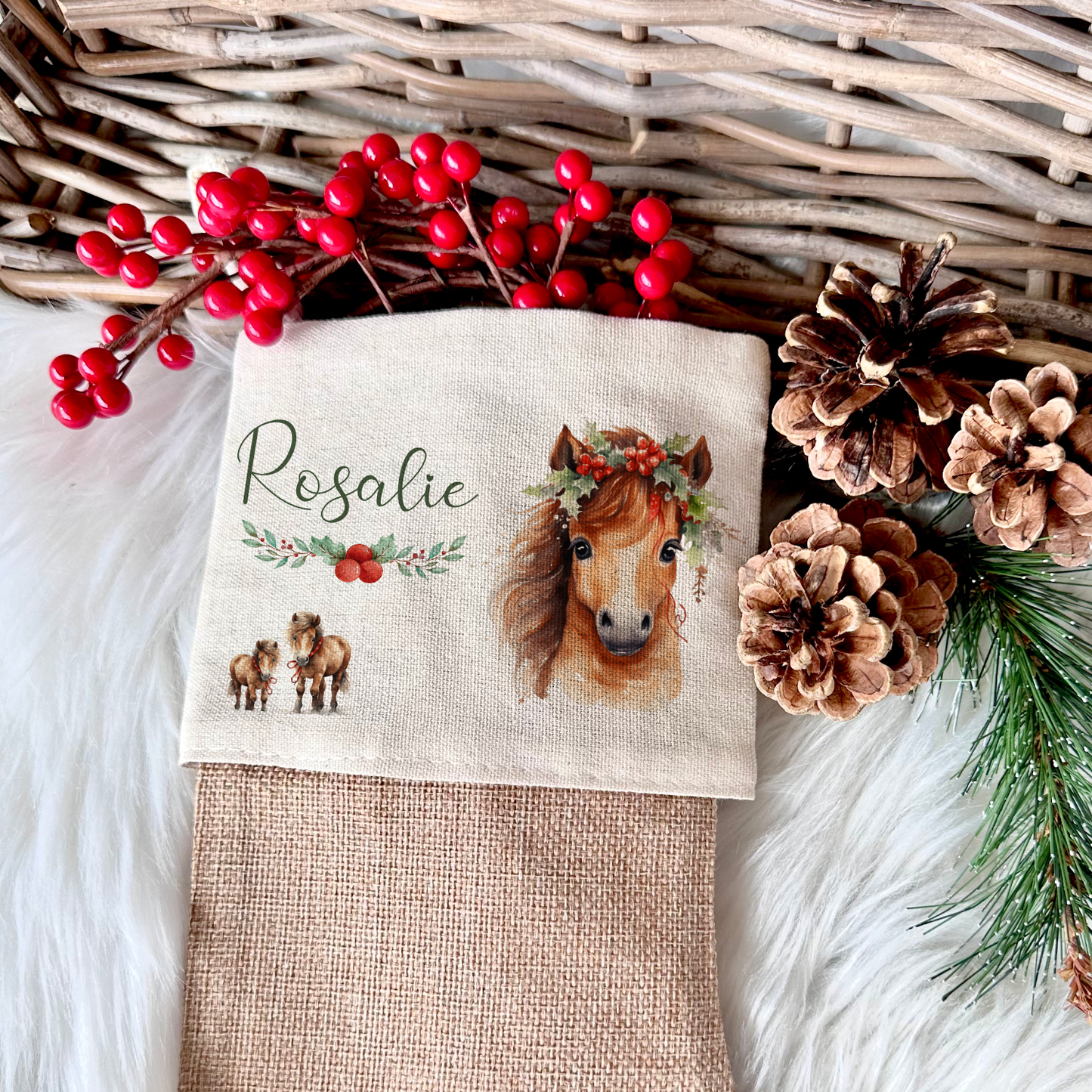 Nikolaussocke Pferd mit Namen als Weihnachtsgeschenk für Kinder