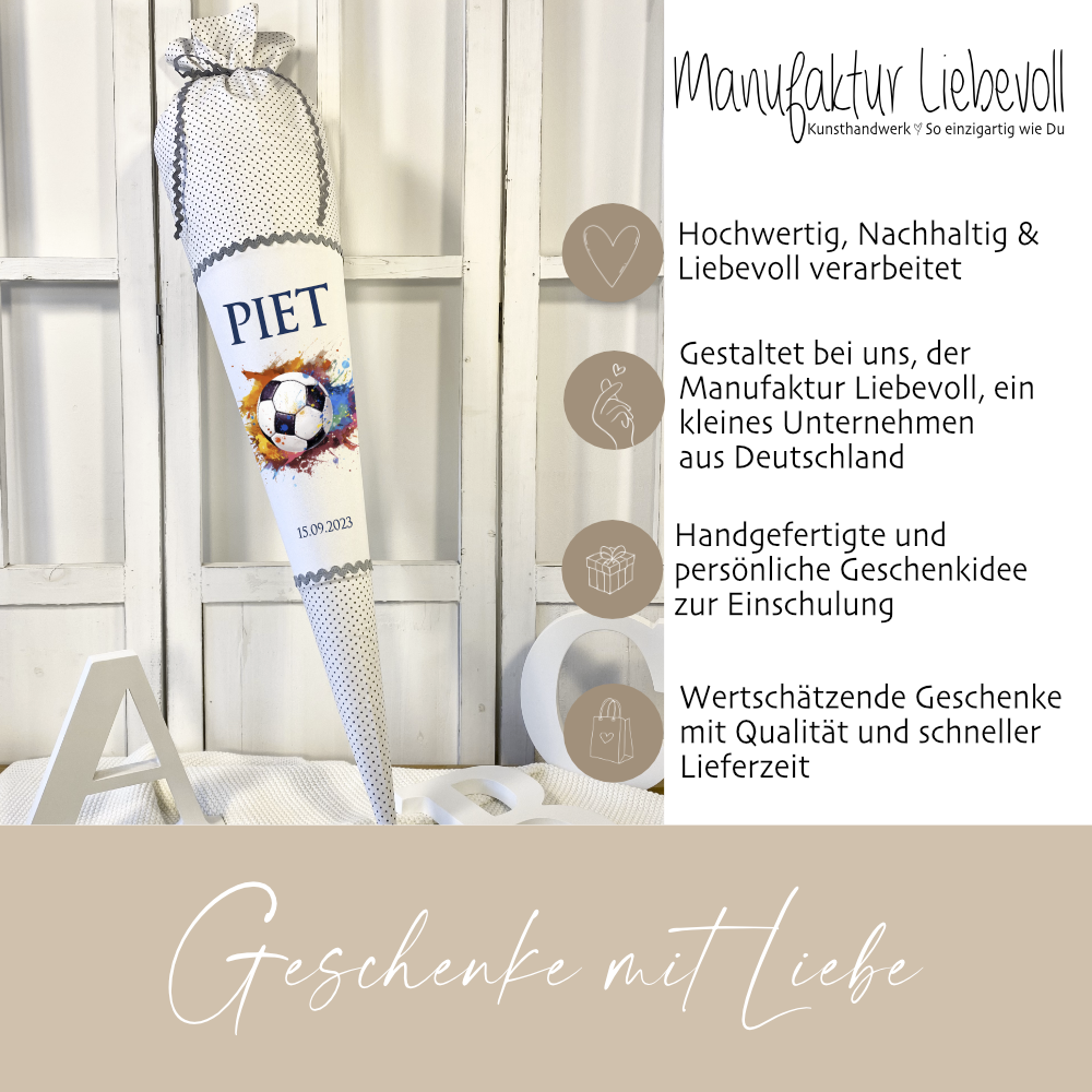 Fußball Zuckertüte mit Namen als Einschulungsgeschenk für Jungen 