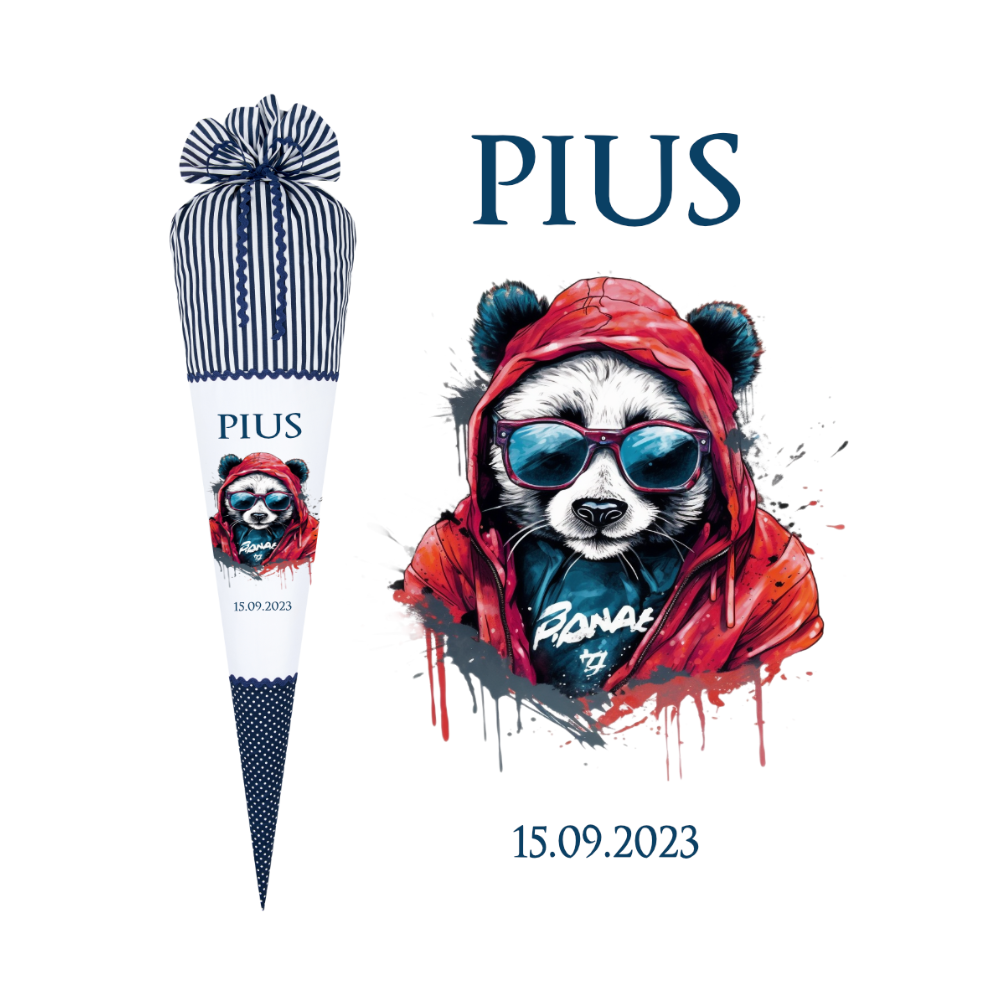 Pandabär Schultüte mit Namen als Geschenk für Kinder zur Einschulung