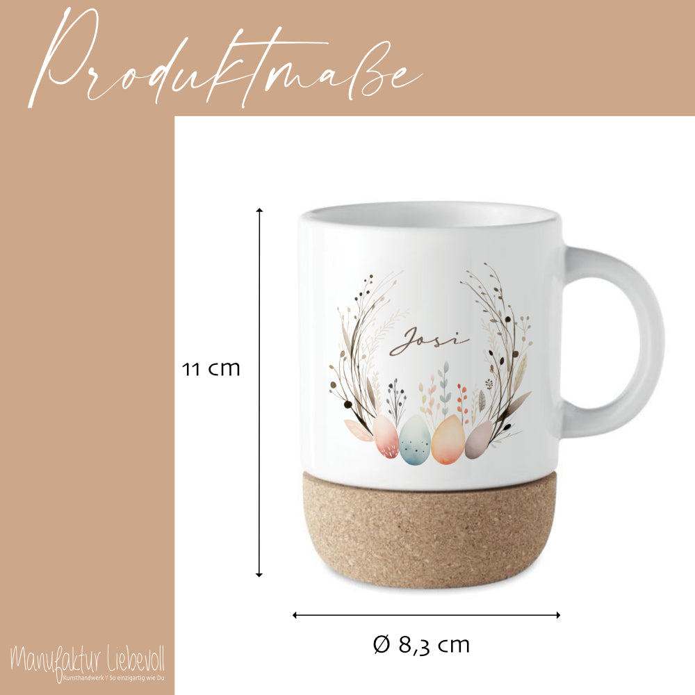 Personalisierte Ostertasse aus Kermik mit Korkboden, 3 Motive zur Auswahl