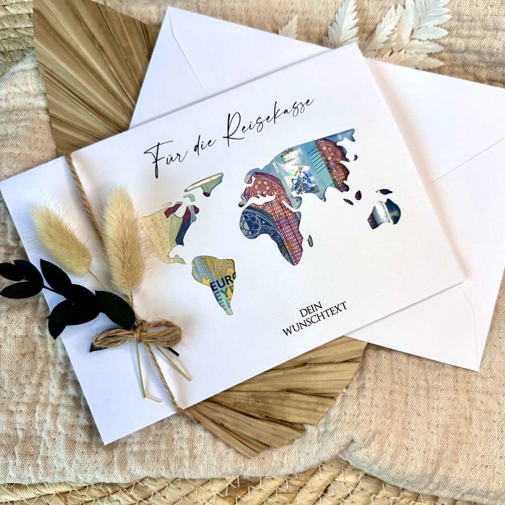 Geld Geschenk Karte Reisekasse personalisiert als Geschenkidee