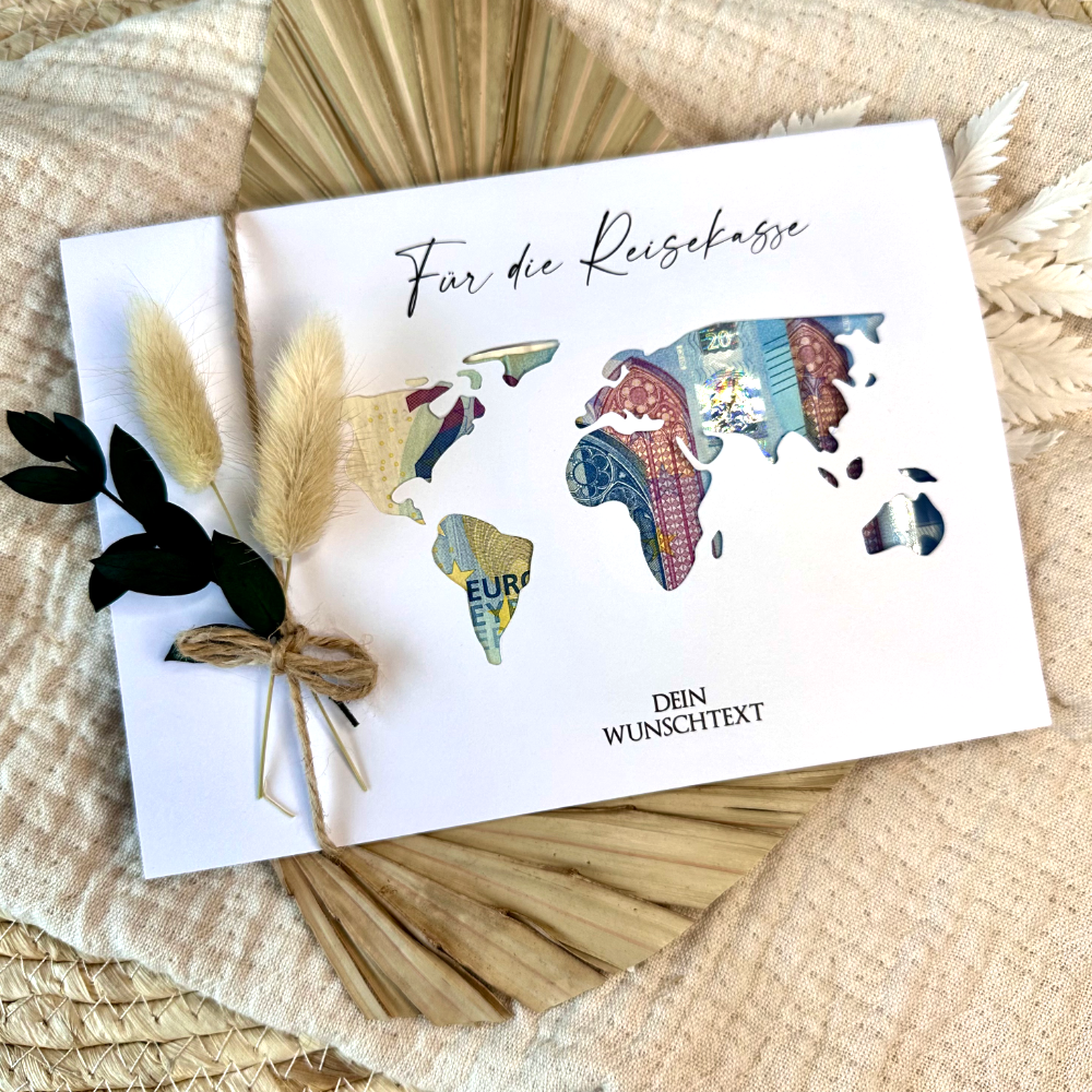 Personalisierte Geldgeschenk Karte Reisegutschein I Weltkarte |  Geburtstagsgeschenk Reise | Hochzeitsgeschenk I Geschenk zur Hochzeit I  persönliches